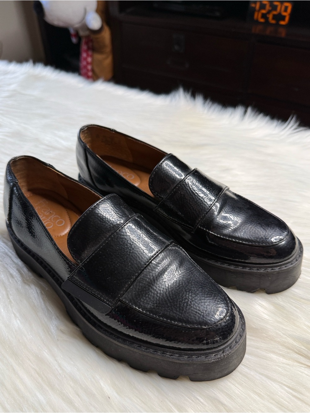 Franco Sarto Black Patent Leather Brindy Platform Loafers